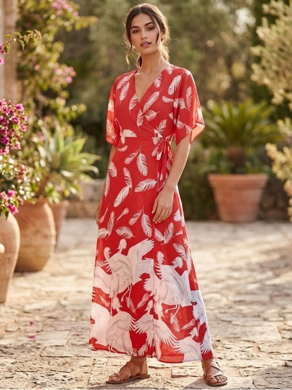 New York & Company Red Feather Maxi Dress
